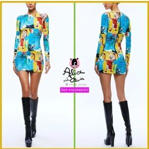 JEAN-MICHAEL BASQUIAT Alice + Olivia Colorful Long Sleeve Dress
